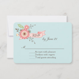 Cartão RSVP de Casamento Floral Azul e Coral bonit