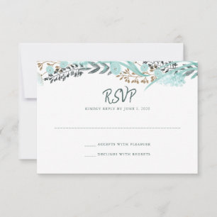 Cartão RSVP de Casamento Floral Azul e Dourado