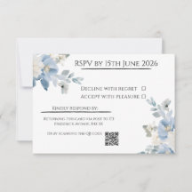 Cartão RSVP de Casamento Floral Azul Elegante com 