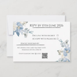 Cartão RSVP de Casamento Floral Azul Elegante com