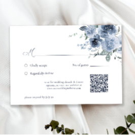 Cartão RSVP de Casamento Floral Azul Elegante Dust