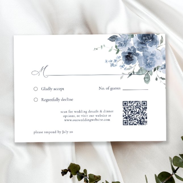 Cartão RSVP de Casamento Floral Azul Elegante Dust (Criador carregado)