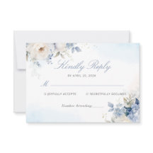 Cartão RSVP de Casamento Floral Azul Elegante Mode