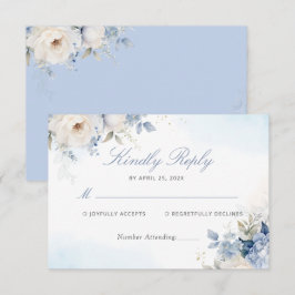 Cartão RSVP de Casamento Floral Azul Elegante Mode