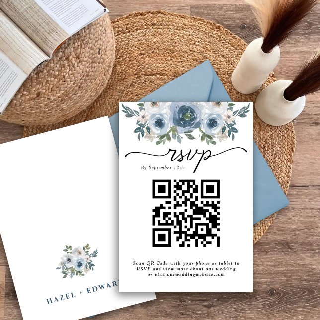 Cartão RSVP de Casamento Floral Azul Elegante Rust (Elegant Rustic Dusty Blue Floral Wedding RSVP Card)
