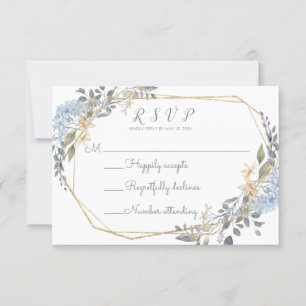 Cartão RSVP de Casamento Floral Azul Geométrico