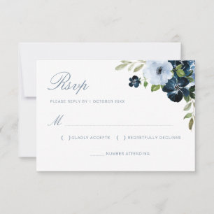 cartão rsvp de casamento floral azul-marinho