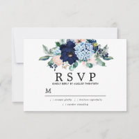 Cartão RSVP de Casamento Floral Azul-Rosa Russo