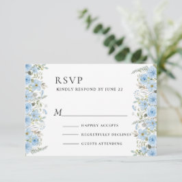 Cartão RSVP de Casamento Floral Azul Vintage