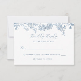Cartão RSVP de Casamento Floral Azul Vintage Dusty