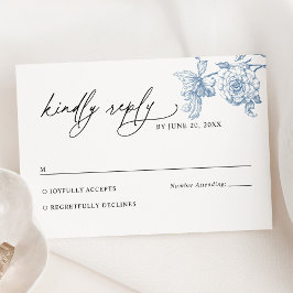 Cartão RSVP de Casamento Floral Azul Vitoriano Clá