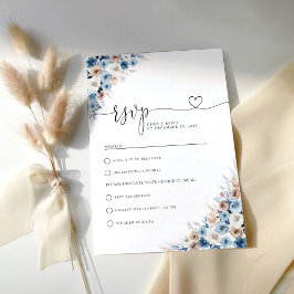 Cartão RSVP de Casamento Floral Blue Boho