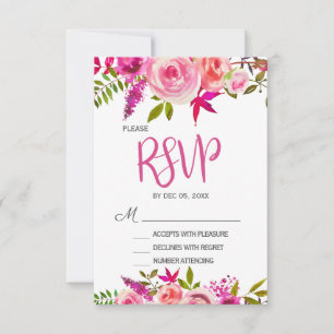 Cartão RSVP de Casamento Floral Botânico de Fuchsi