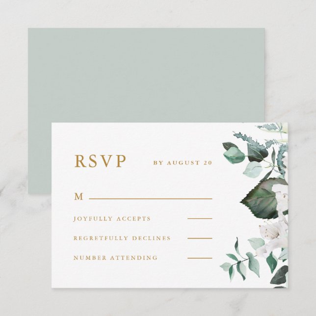 Cartão RSVP de Casamento Floral Branco Bonito (Frente/Verso)