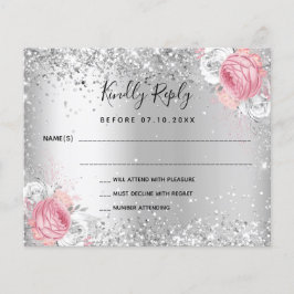 Cartão RSVP de casamento floral branco-prateado