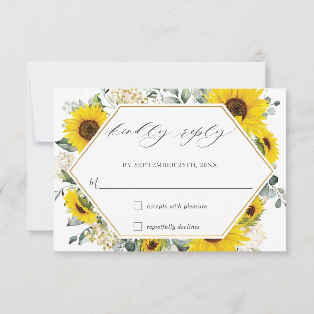 Cartão RSVP de Casamento Floral Chic Sunflower (Frente)