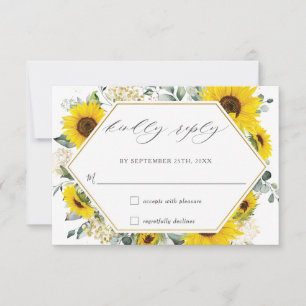 Cartão RSVP de Casamento Floral Chic Sunflower