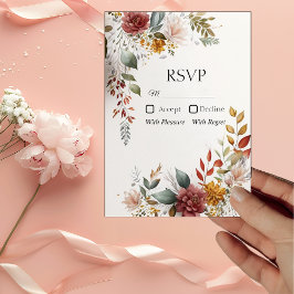 Cartão RSVP de Casamento Floral Colorida Boêmia