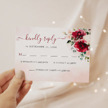 Cartão RSVP de Casamento Floral de Blush Burgundy 