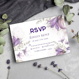 Cartão RSVP de Casamento Floral de Boho Purple Pas