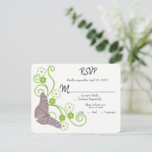 Cartão RSVP de Casamento Floral de Borboleta Rosa