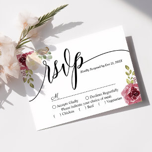 Cartão RSVP de Casamento Floral de Burgundy Merlo