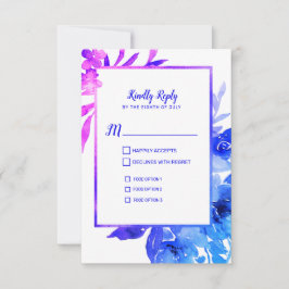 Cartão RSVP de Casamento Floral de Cor Azul Roxo