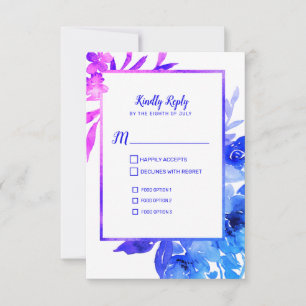 Cartão RSVP de Casamento Floral de Cor Azul Roxo