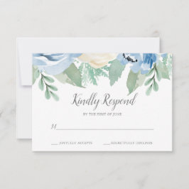 Cartão RSVP de Casamento Floral de Dusty Blue Wate