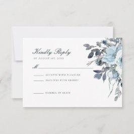 Cartão RSVP de Casamento Floral de Dusty Blue Wate