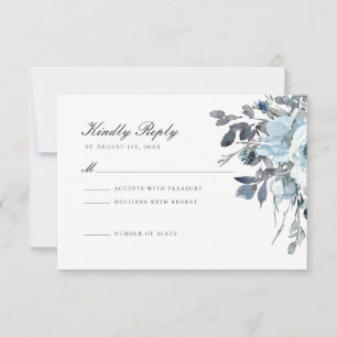 Cartão RSVP de Casamento Floral de Dusty Blue Wate