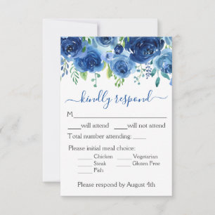 Cartão RSVP de Casamento Floral de marinho Azul-Ca