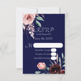 Cartão RSVP de Casamento Floral de marinho Azul e