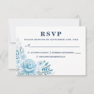 Cartão RSVP de Casamento Floral de Marinho Azul E
