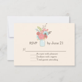 Cartão RSVP de Casamento Floral de Mason Jar bonit