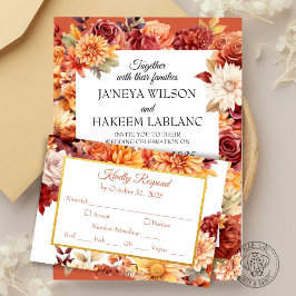 Cartão RSVP de Casamento Floral de outono