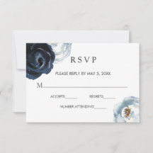 Cartão RSVP de Casamento Floral de Peony Azul Mari