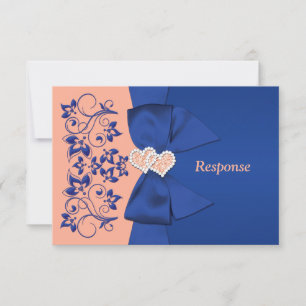 Cartão RSVP de Casamento Floral de Pêssego Azul