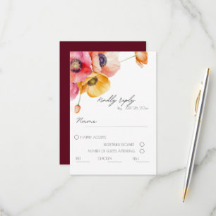 Cartão RSVP de Casamento Floral de Poppies de Aqua