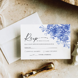 Cartão RSVP de Casamento Floral de Porcelana Azul