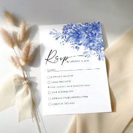 Cartão RSVP de Casamento Floral de Porcelana Azul