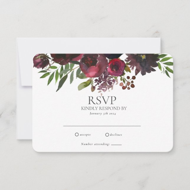 Cartão RSVP de Casamento Floral de Rosa vermelha B (Frente)