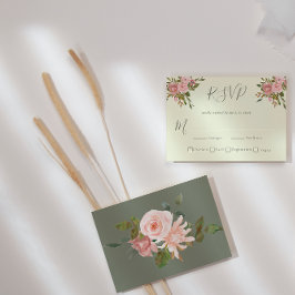 Cartão RSVP de Casamento Floral de Sage Green & Bl