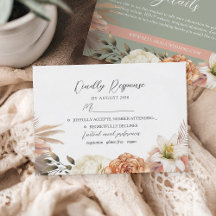 Cartão RSVP de Casamento Floral de Sage Green e Pe