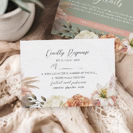 Cartão RSVP de Casamento Floral de Sage Green e Pe