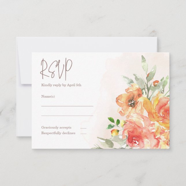 Cartão RSVP de Casamento Floral de Watercolor (Frente)