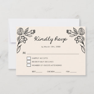 Cartão RSVP de Casamento Floral Desenhado à Mão