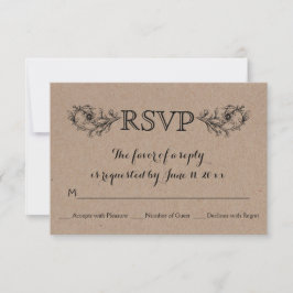 Cartão RSVP de casamento floral do kraft Vintage