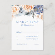 Cartão RSVP de Casamento Floral Dusty Blue e Peach
