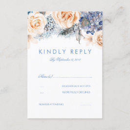 Cartão RSVP de Casamento Floral Dusty Blue e Peach